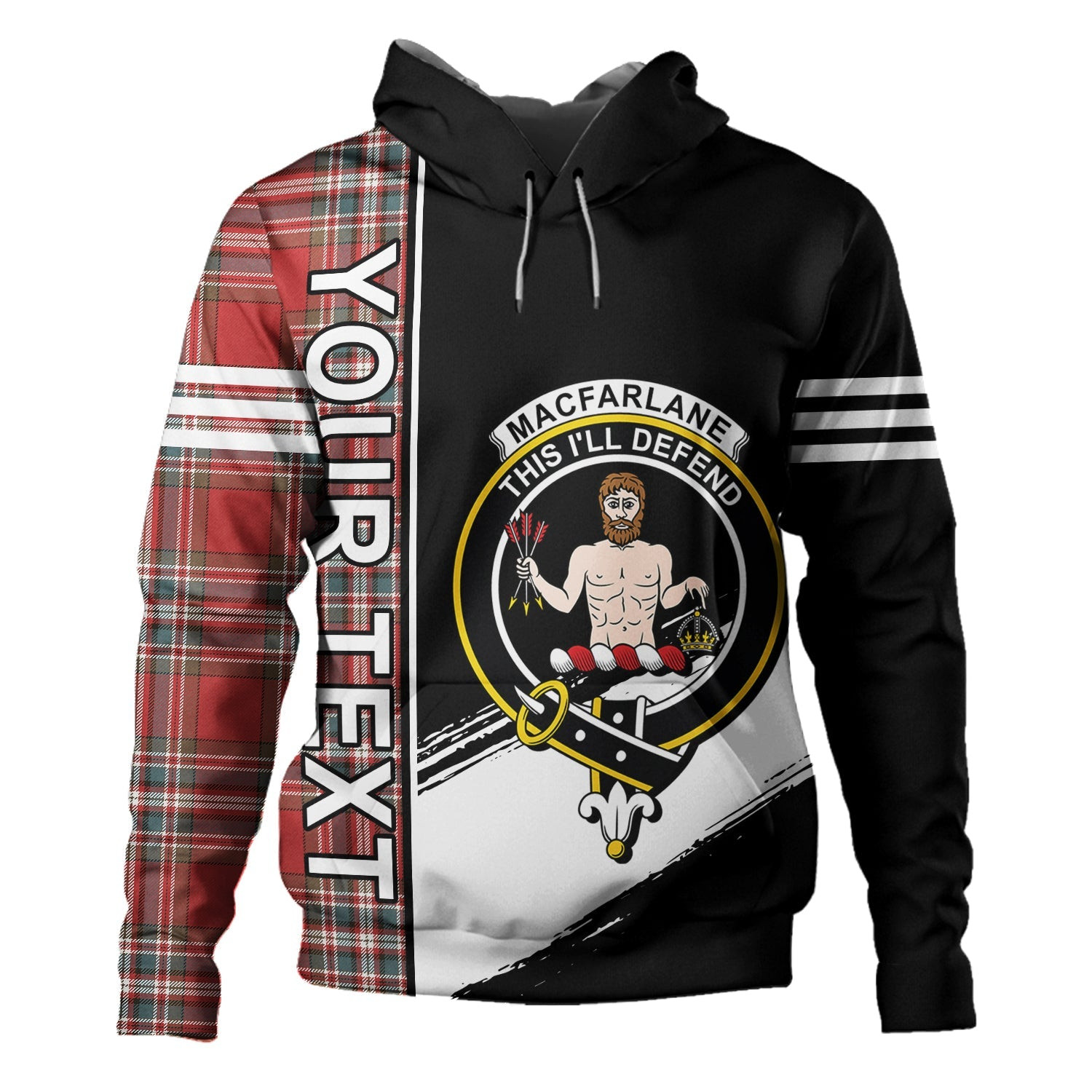 ScotsTee Shop Scottish MacFarlane Red Weathered Clan Crest Tartan Hoodie Quarter Personalized