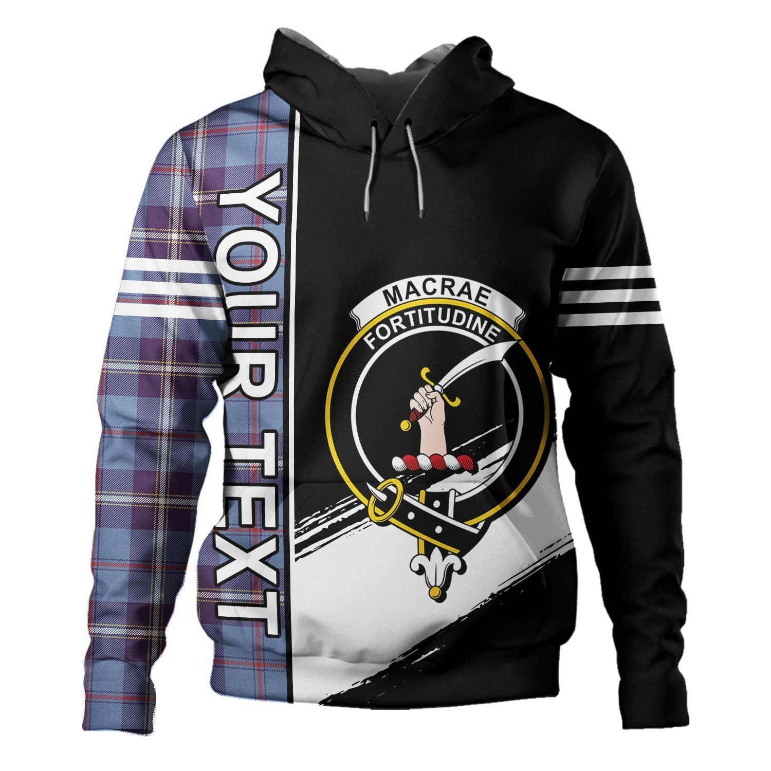 ScotsTee Shop Scottish MacRae of America Weathered Clan Crest Tartan Hoodie Quarter Personalized