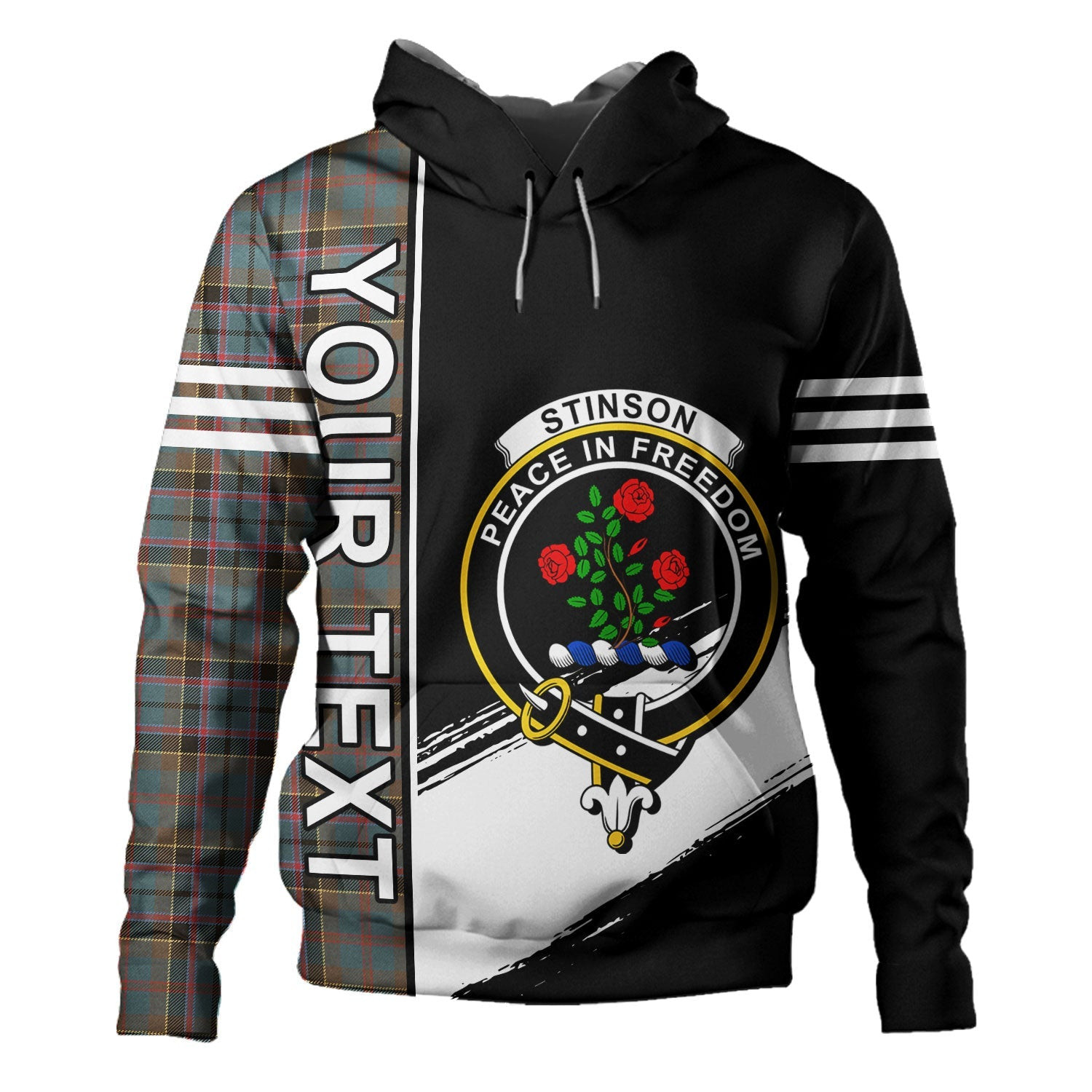 ScotsTee Shop Scottish Stinson (Stephenson Stevenson) Weathered Clan Crest Tartan Hoodie Quarter Personalized