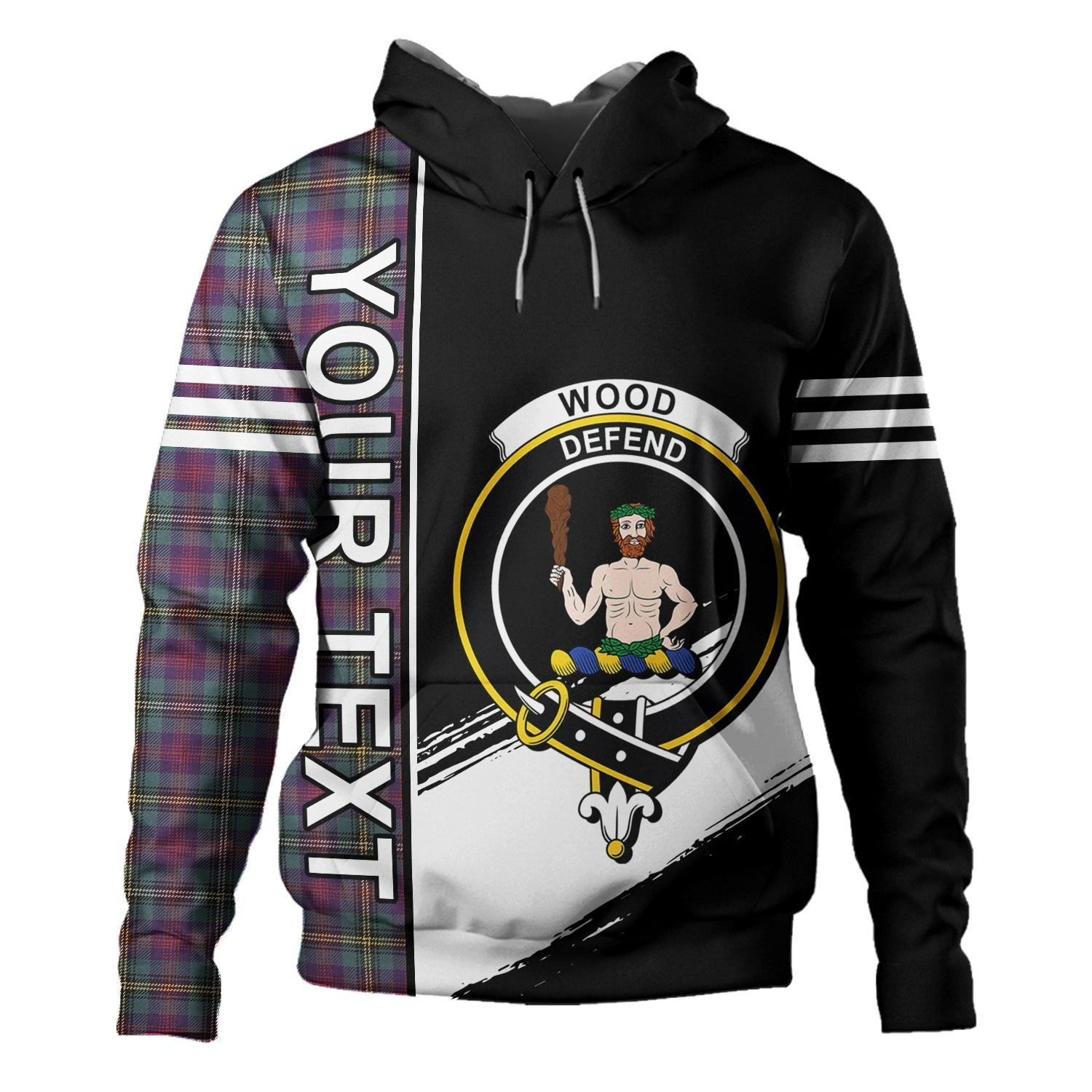 ScotsTee Shop Scottish Wood Weathered Clan Crest Tartan Hoodie Quarter Personalized