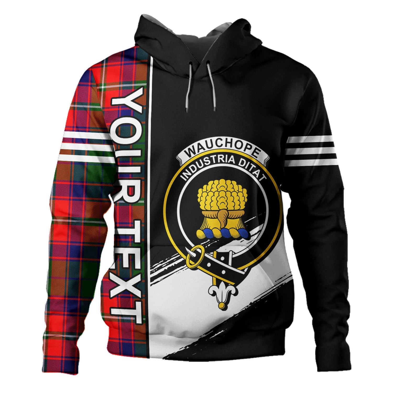 ScotsTee Shop Scottish Wauchope Clan Crest Tartan Hoodie Quarter Personalized