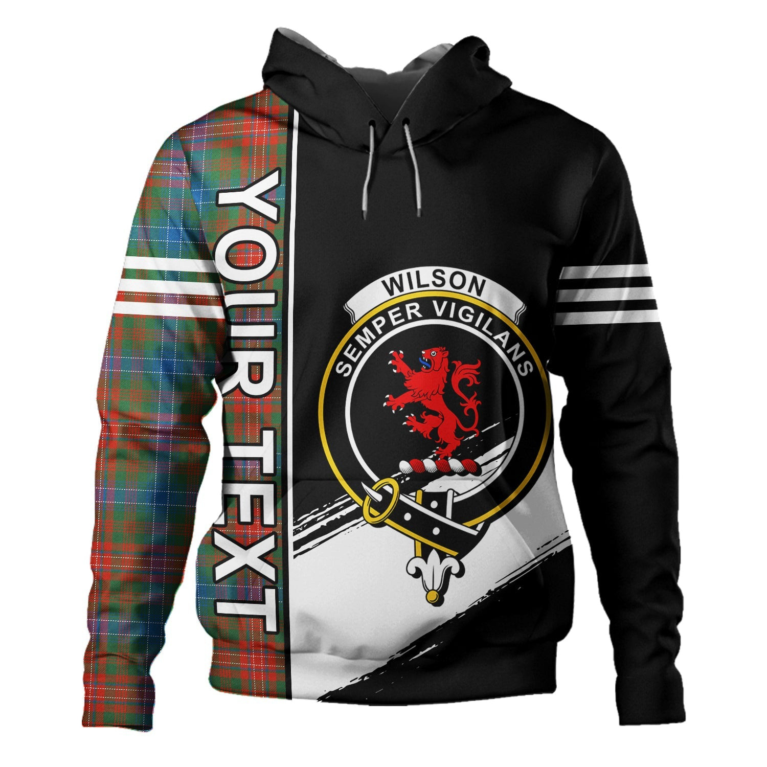 ScotsTee Shop Scottish Wilson Ancient Clan Crest Tartan Hoodie Quarter Personalized