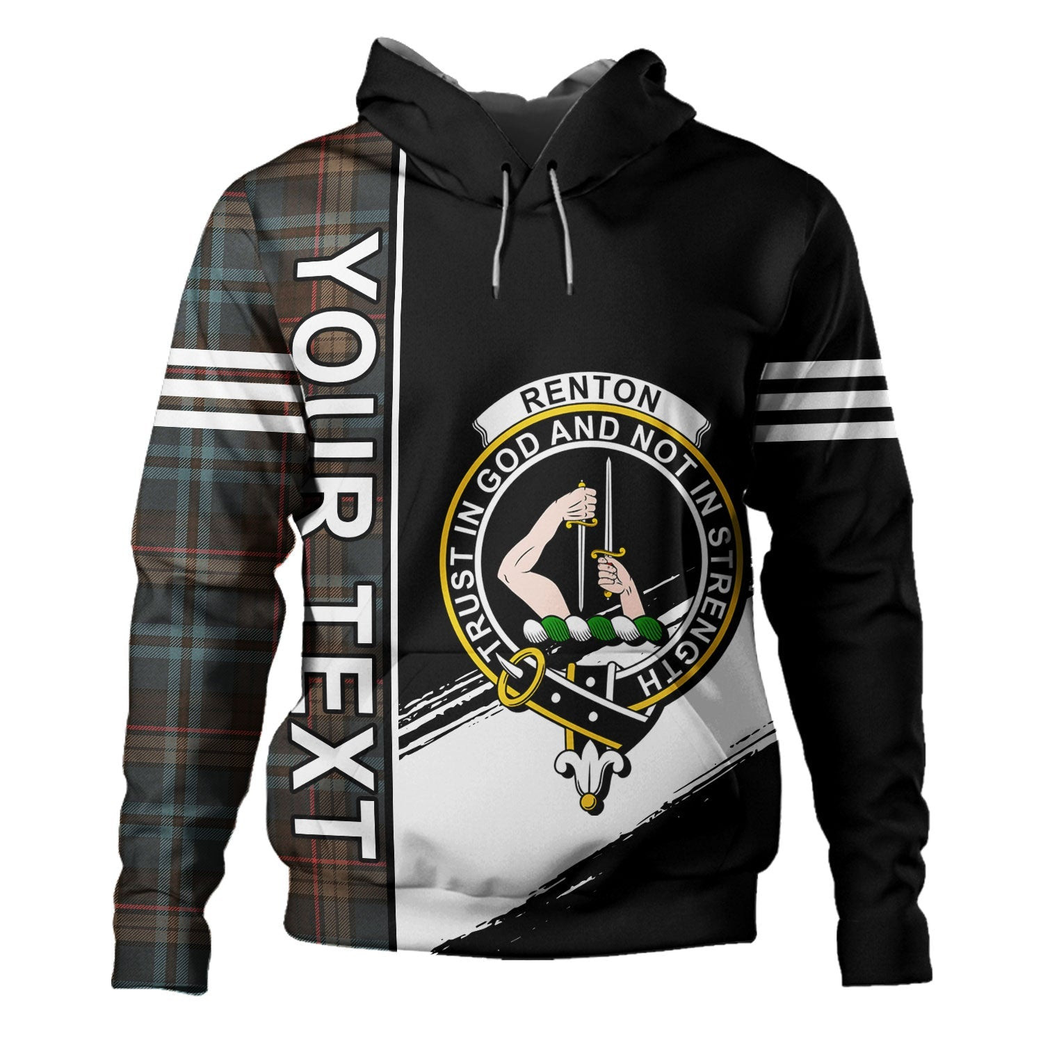 ScotsTee Shop Scottish Renton Weathered Clan Crest Tartan Hoodie Quarter Personalized