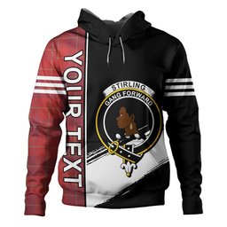 ScotsTee Shop Scottish Stirling of Keir Weathered Clan Crest Tartan Hoodie Quarter Personalized