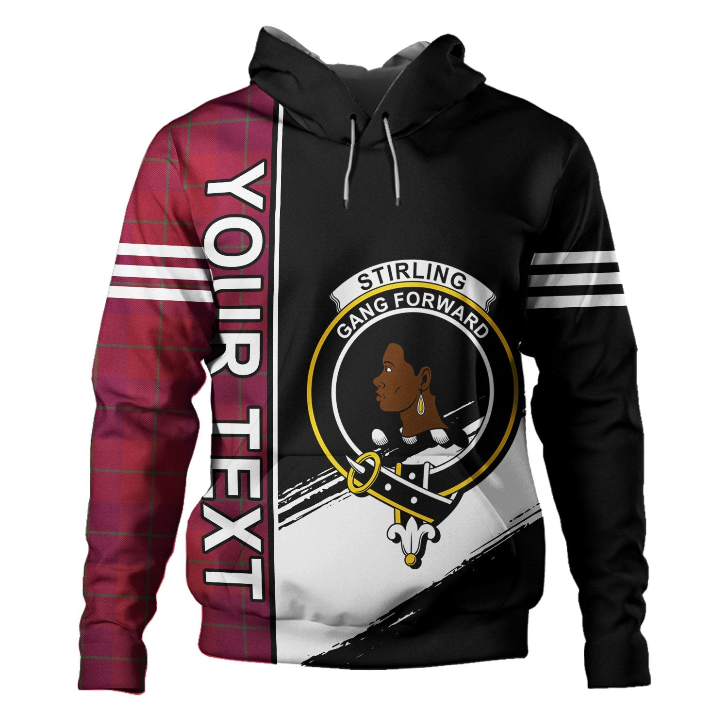 ScotsTee Shop Scottish Stirling of Keir Modern Clan Crest Tartan Hoodie Quarter Personalized