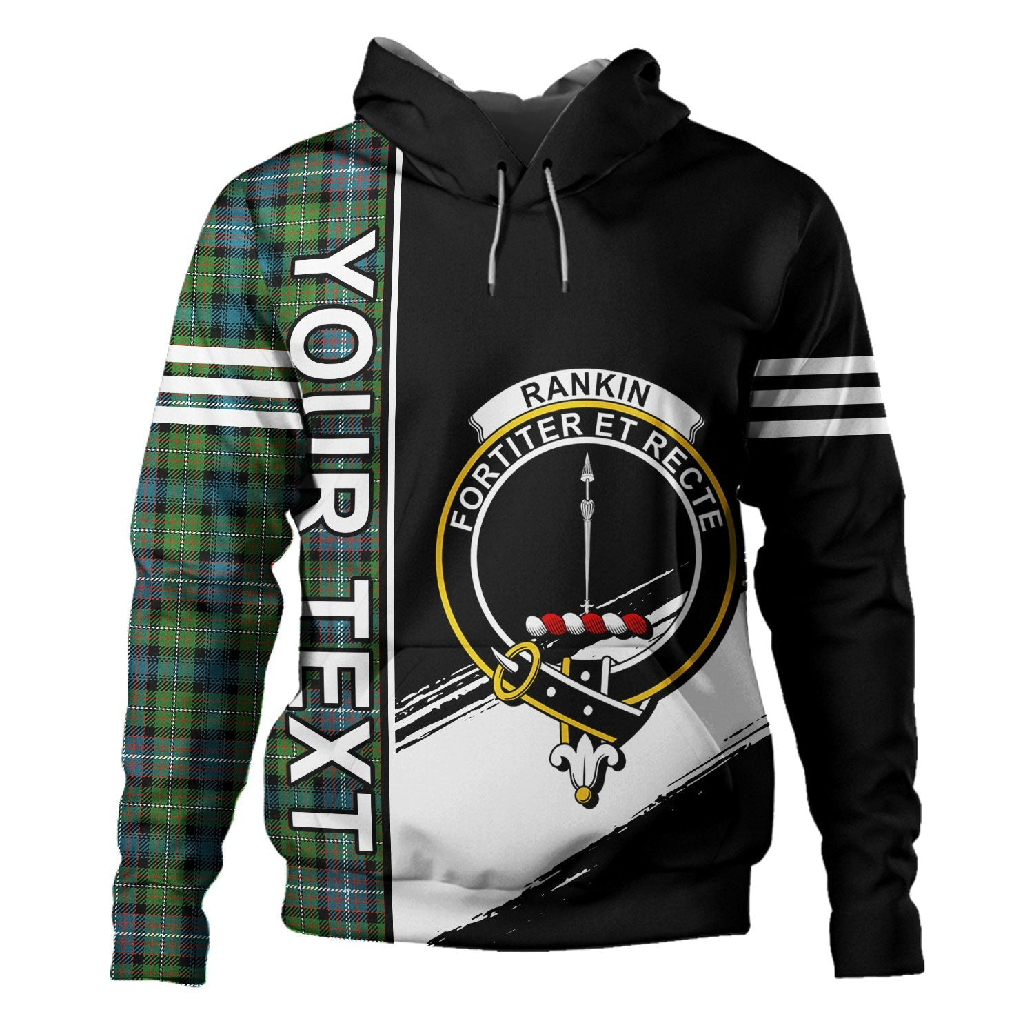 ScotsTee Shop Scottish Rankin (Dalgliesh) Ancient Clan Crest Tartan Hoodie Quarter Personalized