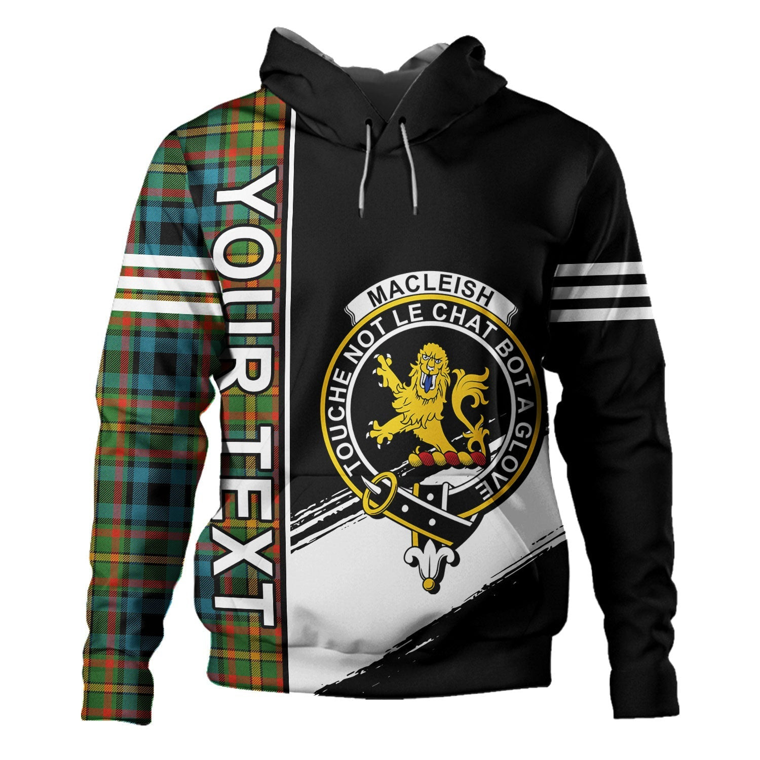 ScotsTee Shop Scottish MacLeish Ancient Clan Crest Tartan Hoodie Quarter Personalized