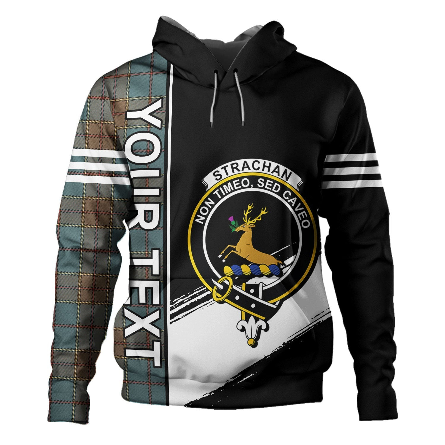 ScotsTee Shop Scottish Strachan Weathered Clan Crest Tartan Hoodie Quarter Personalized