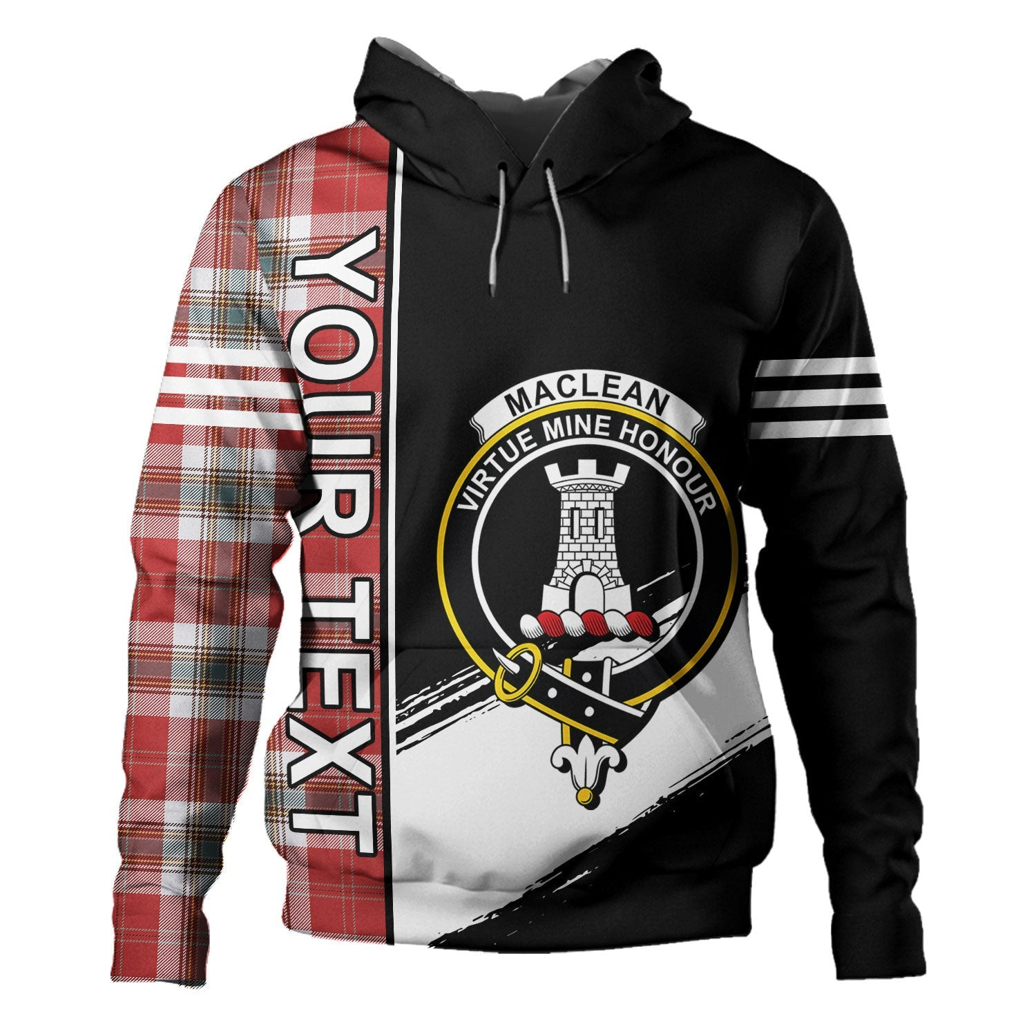 ScotsTee Shop Scottish MacLean of Duart Dress Red Weathered Clan Crest Tartan Hoodie Quarter Personalized