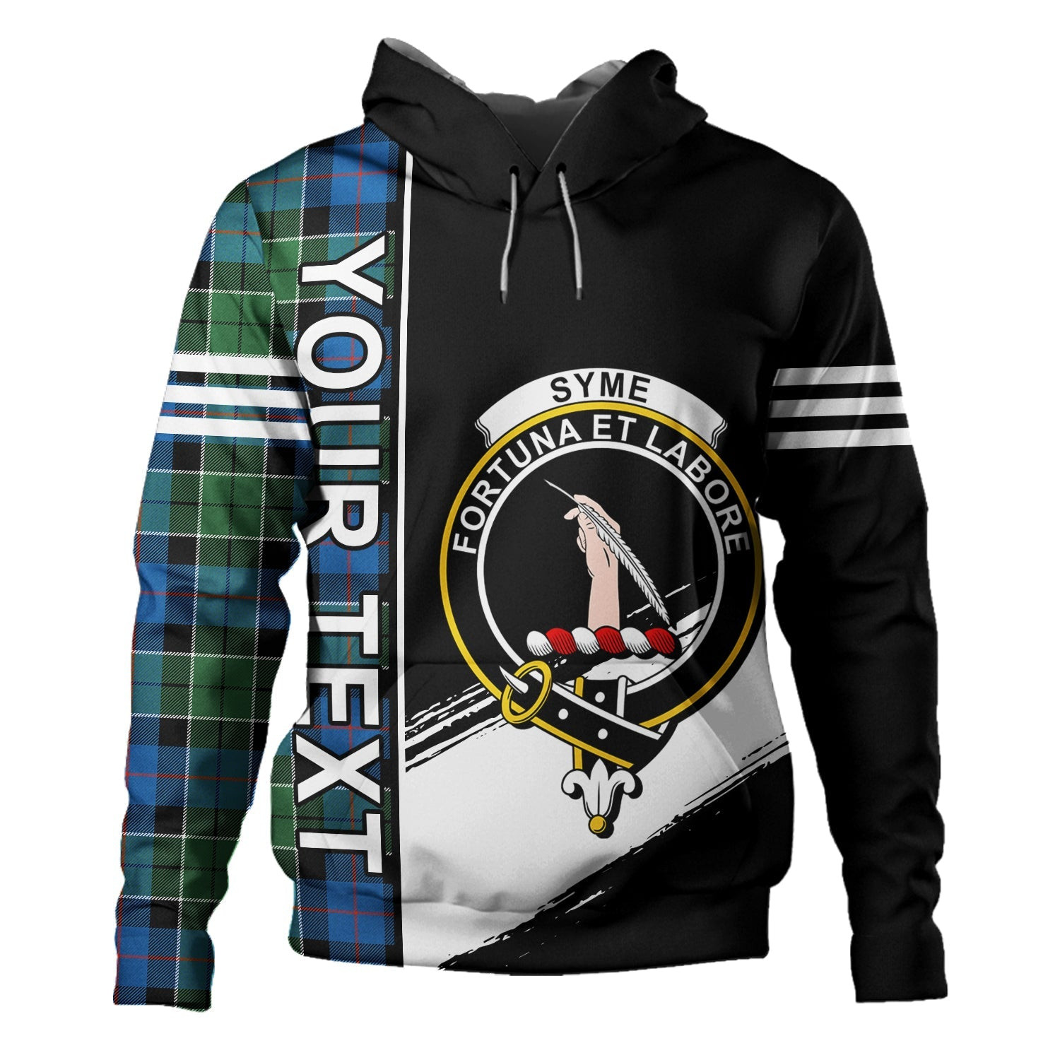 ScotsTee Shop Scottish Syme Ancient Clan Crest Tartan Hoodie Quarter Personalized