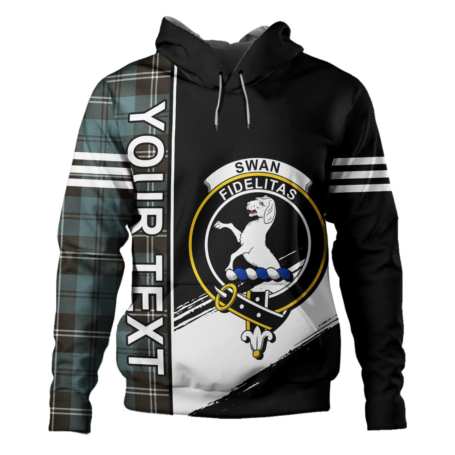 ScotsTee Shop Scottish Swan Weathered Clan Crest Tartan Hoodie Quarter Personalized