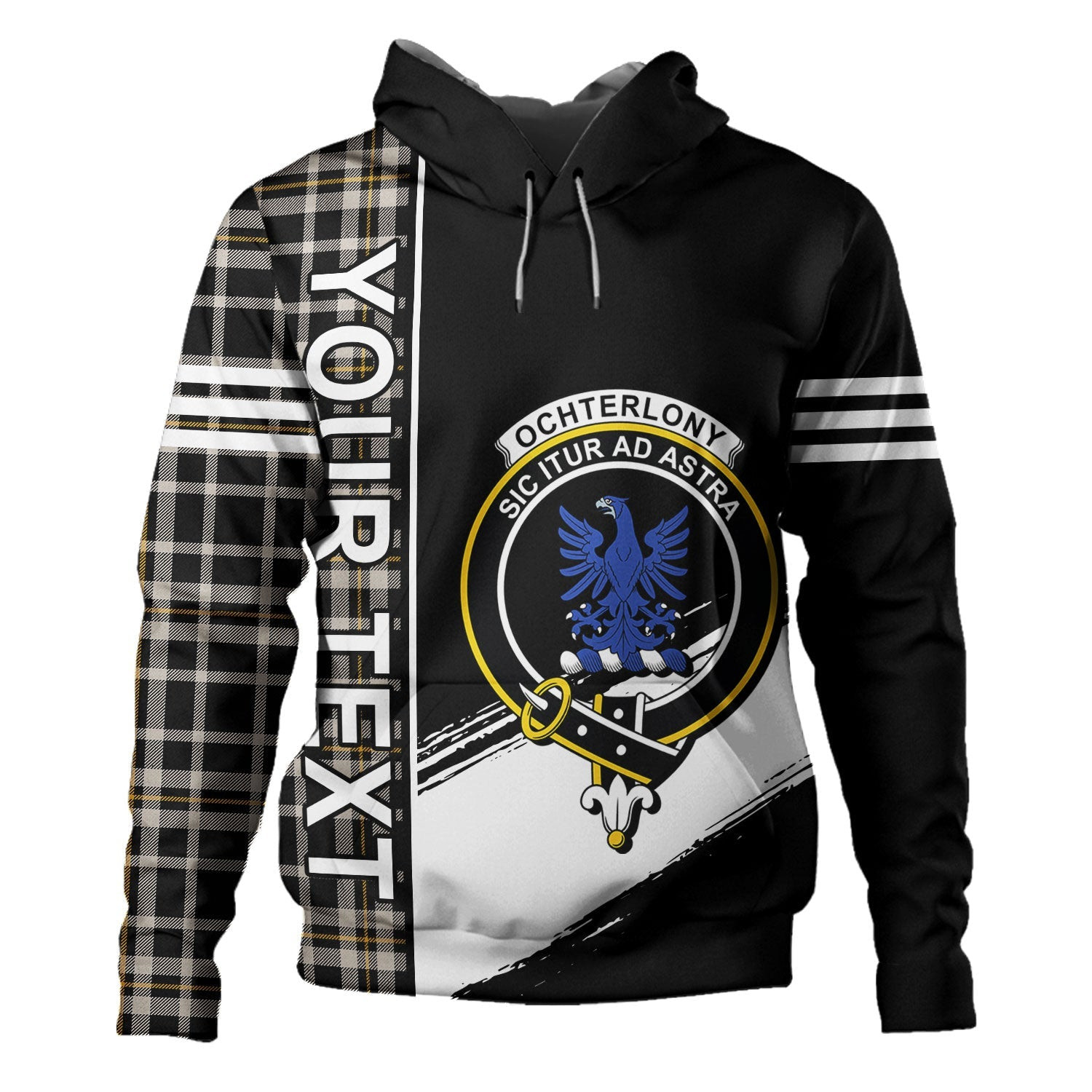 ScotsTee Shop Scottish Ochterlony (Auchterlony) Ancient Clan Crest Tartan Hoodie Quarter Personalized
