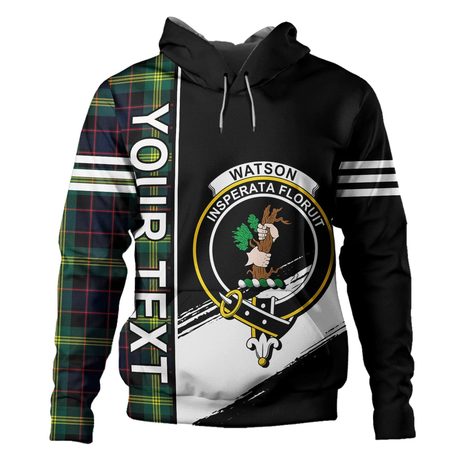 ScotsTee Shop Scottish Watson (Wate Watt) Modern Clan Crest Tartan Hoodie Quarter Personalized