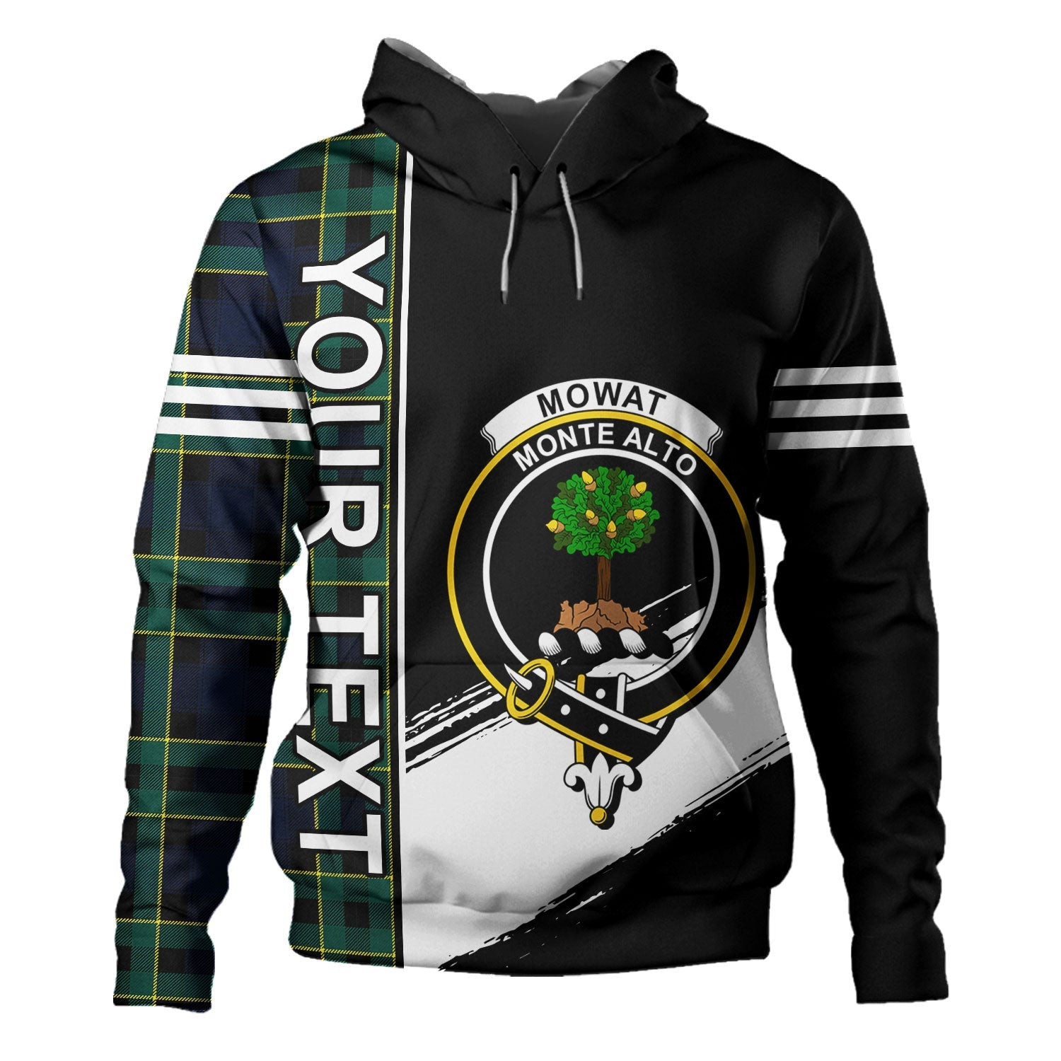 ScotsTee Shop Scottish Mowat Modern Clan Crest Tartan Hoodie Quarter Personalized