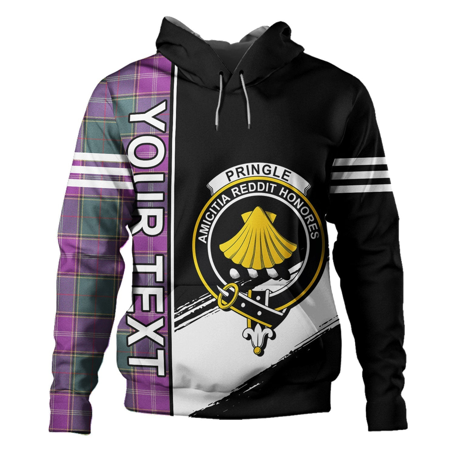 ScotsTee Shop Scottish Pringle Weathered Clan Crest Tartan Hoodie Quarter Personalized
