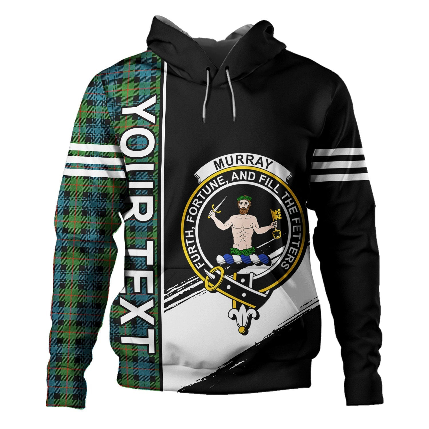 ScotsTee Shop Scottish Murray of Atholl (Murray) Ancient Clan Crest Tartan Hoodie Quarter Personalized