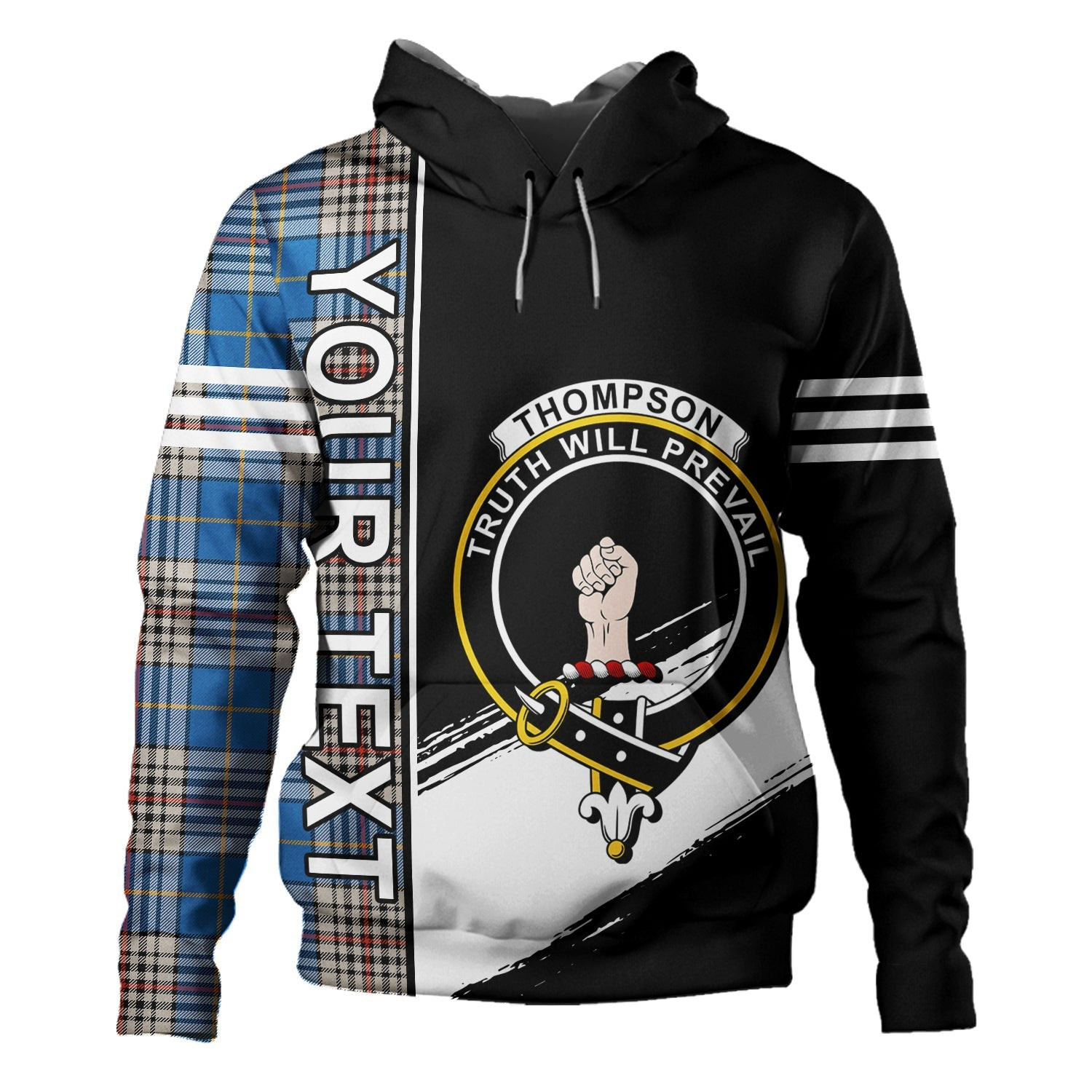 ScotsTee Shop Scottish Thompson Variant (Thomson Variant) Ancient Clan Crest Tartan Hoodie Quarter Personalized