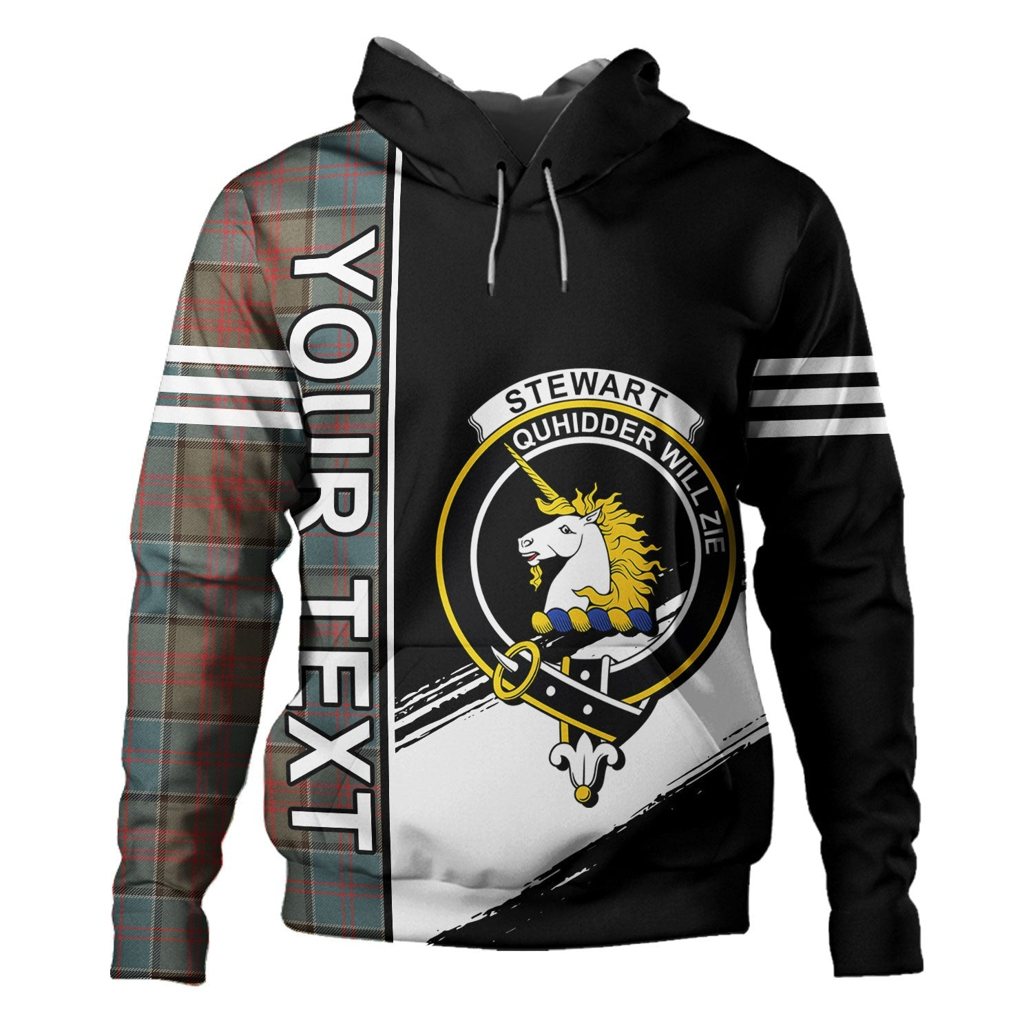 ScotsTee Shop Scottish Stewart of Appin Hunting Weathered Clan Crest Tartan Hoodie Quarter Personalized