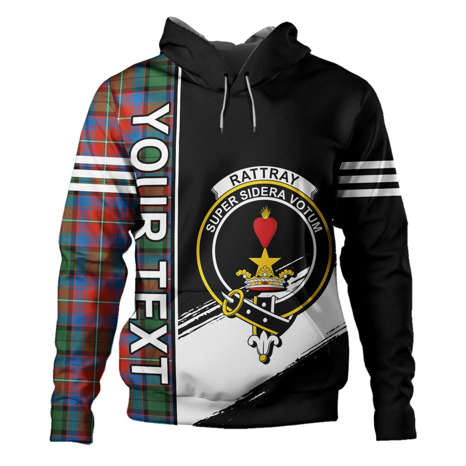 ScotsTee Shop Scottish Rattray of Lude Ancient Clan Crest Tartan Hoodie Quarter Personalized