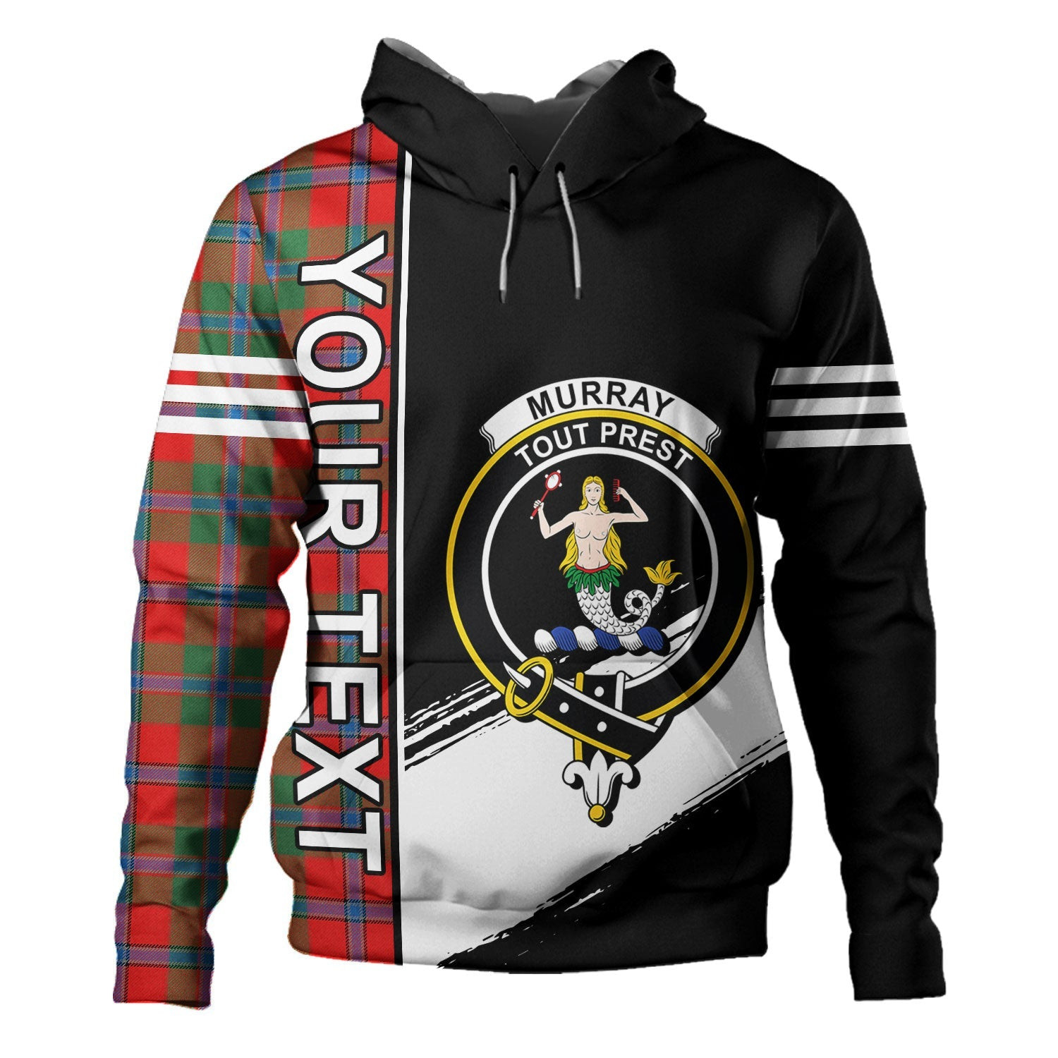 ScotsTee Shop Scottish Murray of Abercairney Modern Clan Crest Tartan Hoodie Quarter Personalized