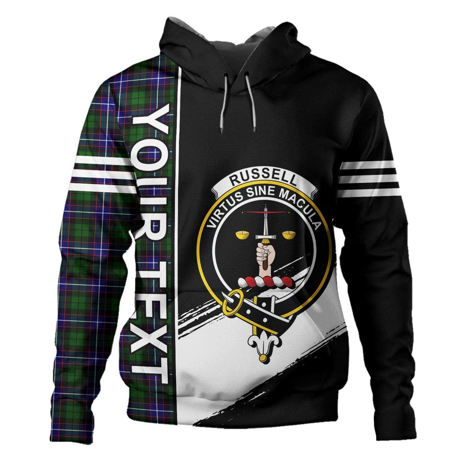 ScotsTee Shop Scottish Russell Modern Clan Crest Tartan Hoodie Quarter Personalized