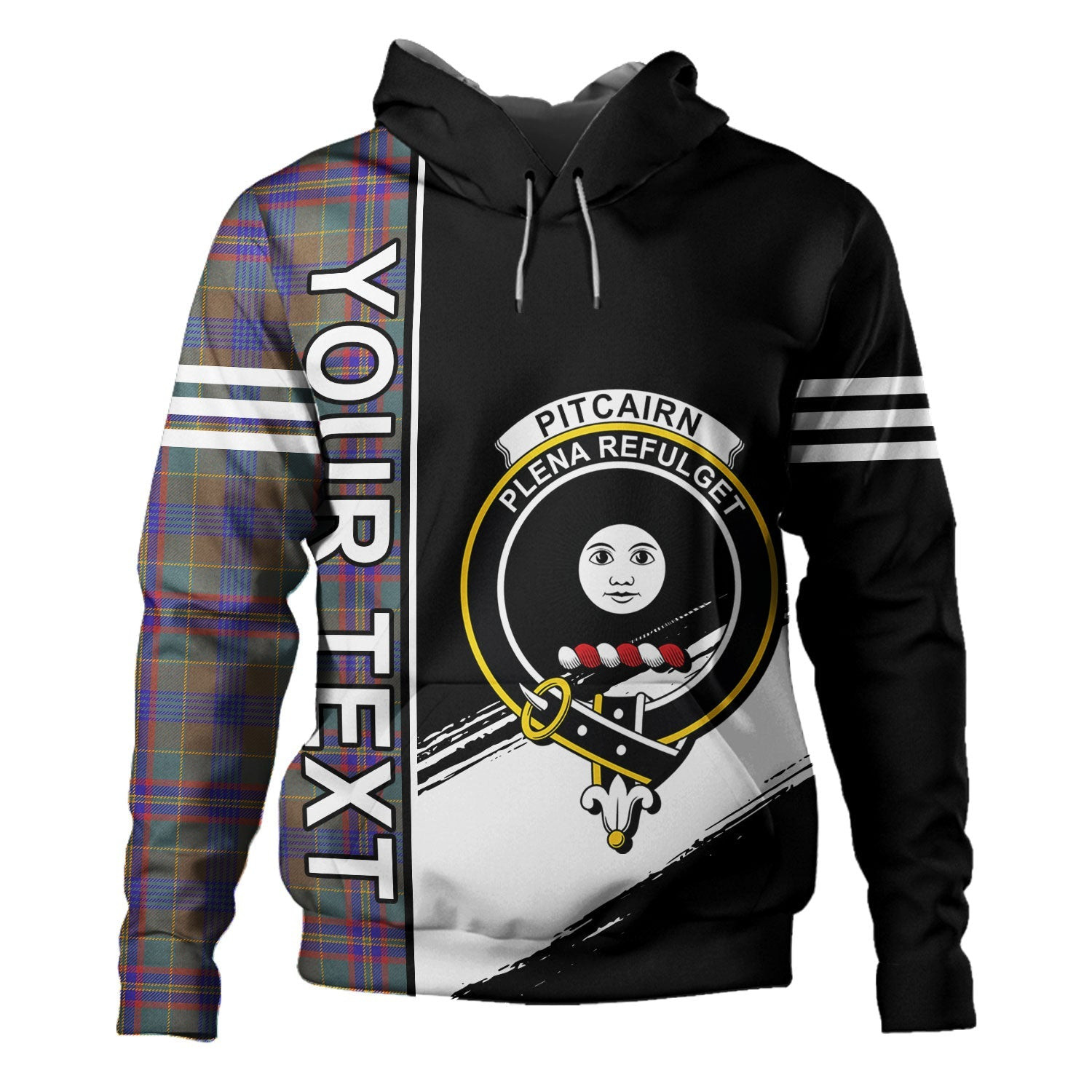 ScotsTee Shop Scottish Pitcairn Hunting Weathered Clan Crest Tartan Hoodie Quarter Personalized