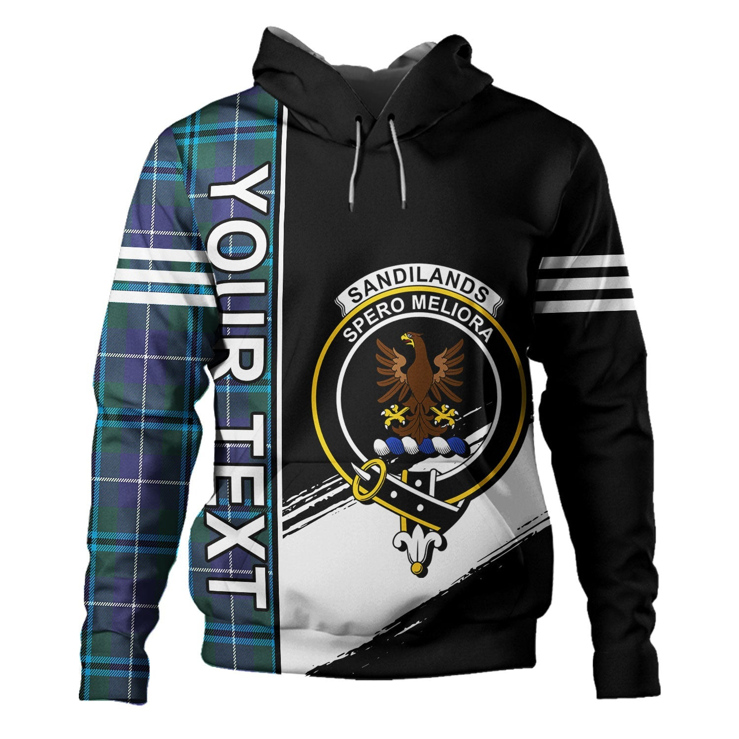 ScotsTee Shop Scottish Sandilands Clan Crest Tartan Hoodie Quarter Personalized