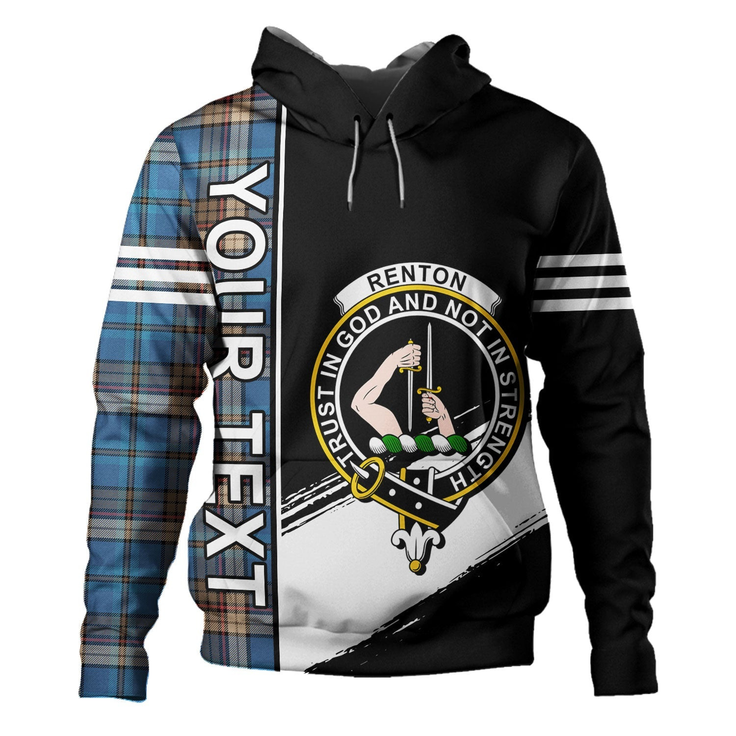 ScotsTee Shop Scottish Renton Ancient Clan Crest Tartan Hoodie Quarter Personalized