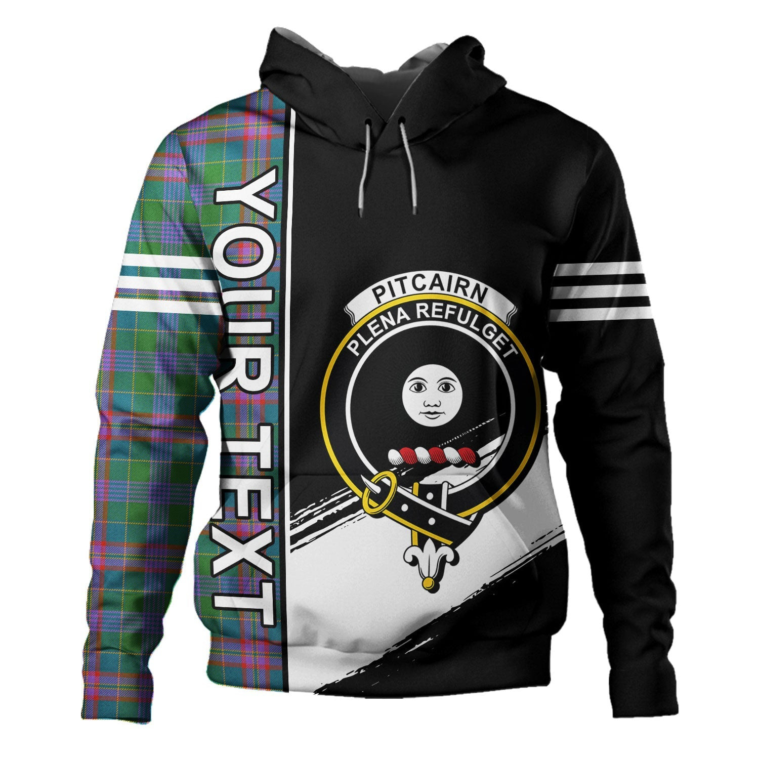 ScotsTee Shop Scottish Pitcairn Hunting Ancient Clan Crest Tartan Hoodie Quarter Personalized