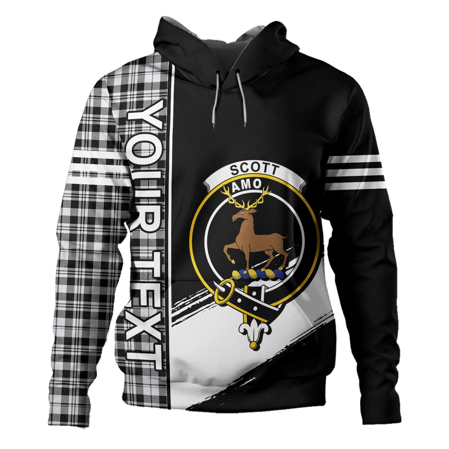 ScotsTee Shop Scottish Scott (Sir Walter) Personal Clan Crest Tartan Hoodie Quarter Personalized