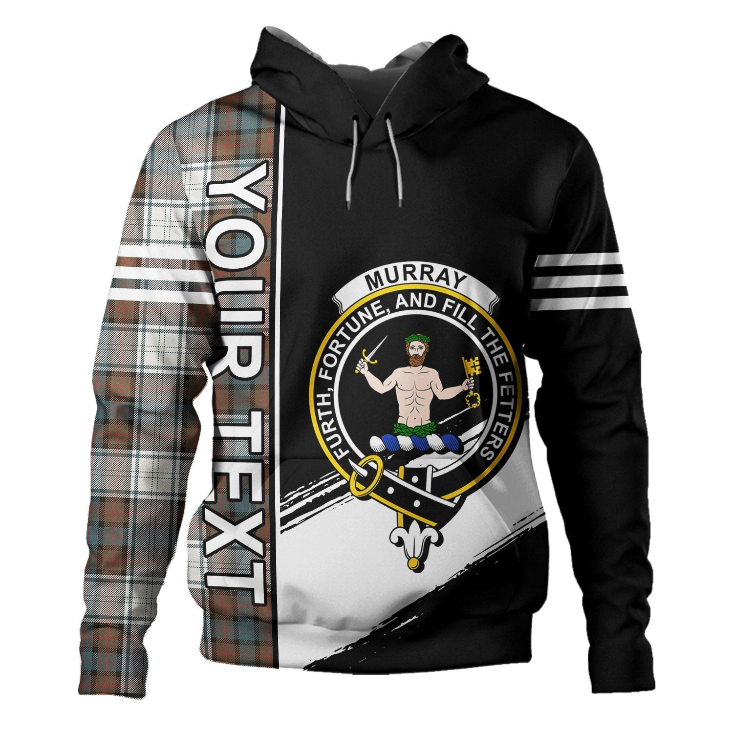ScotsTee Shop Scottish Murray of Atholl Dress (Murray Dress) Weathered Clan Crest Tartan Hoodie Quarter Personalized