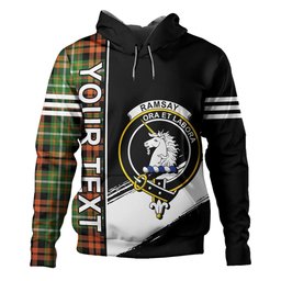 ScotsTee Shop Scottish Ramsay Orange Ancient Clan Crest Tartan Hoodie Quarter Personalized