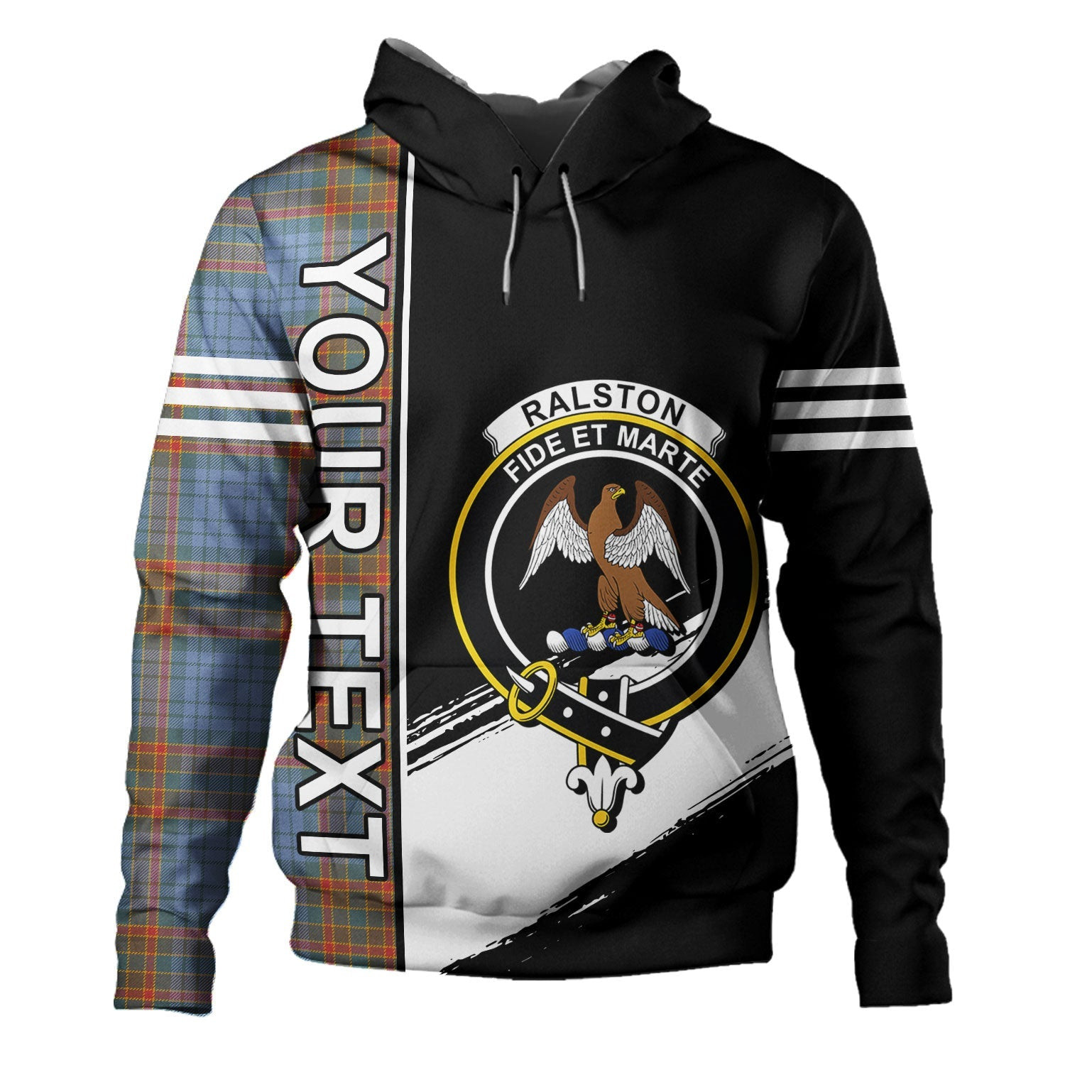 ScotsTee Shop Scottish Ralston UK Weathered Clan Crest Tartan Hoodie Quarter Personalized