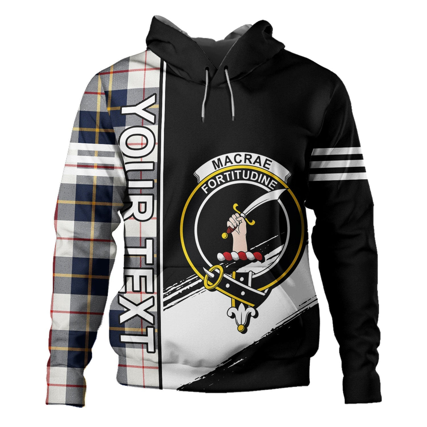 ScotsTee Shop Scottish MacRae of Conchra Modern Clan Crest Tartan Hoodie Quarter Personalized