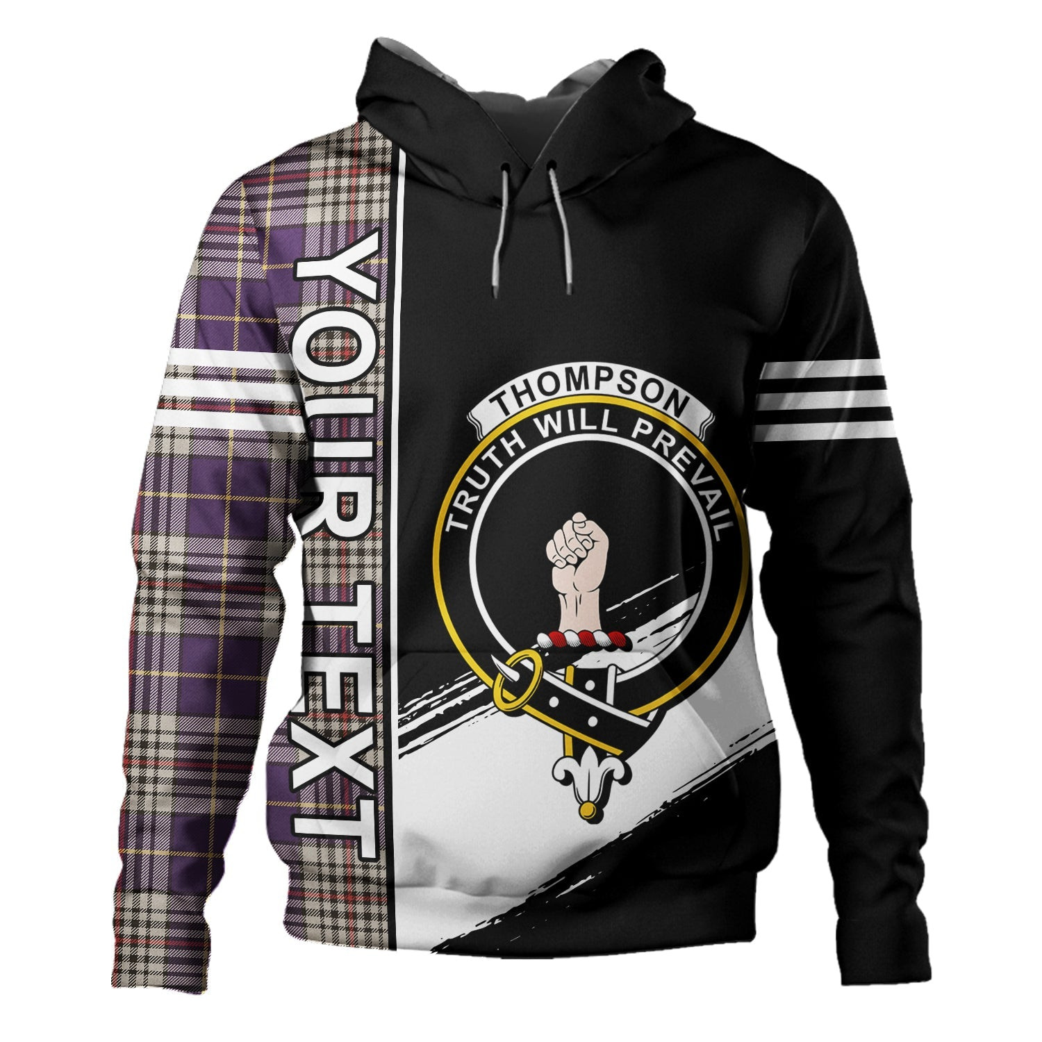 ScotsTee Shop Scottish Thompson Variant (Thomson Variant) Weathered Clan Crest Tartan Hoodie Quarter Personalized