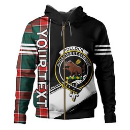 ScotsTee Shop Scottish Pollock Modern Clan Crest Tartan Hoodie Quarter Personalized