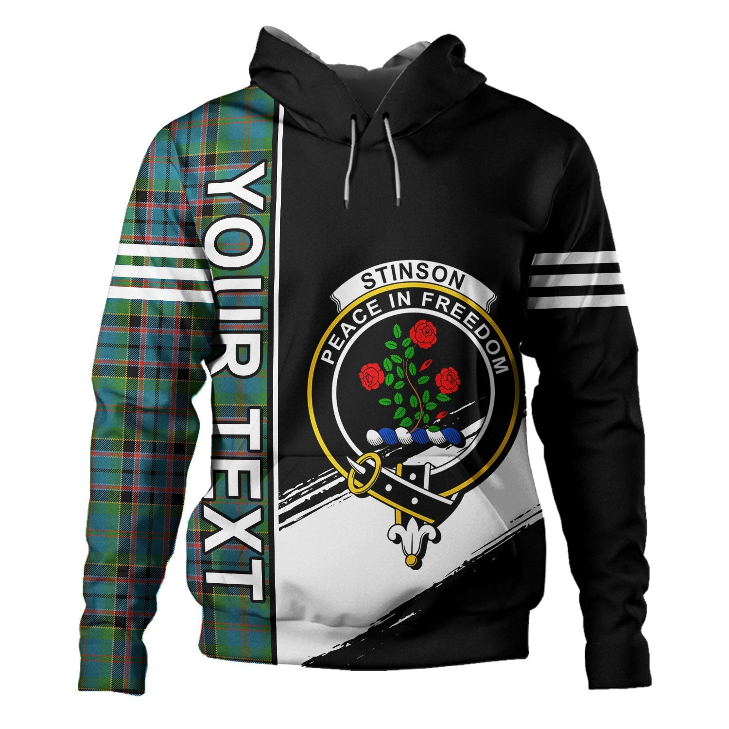 ScotsTee Shop Scottish Stinson (Stephenson Stevenson) Ancient Clan Crest Tartan Hoodie Quarter Personalized