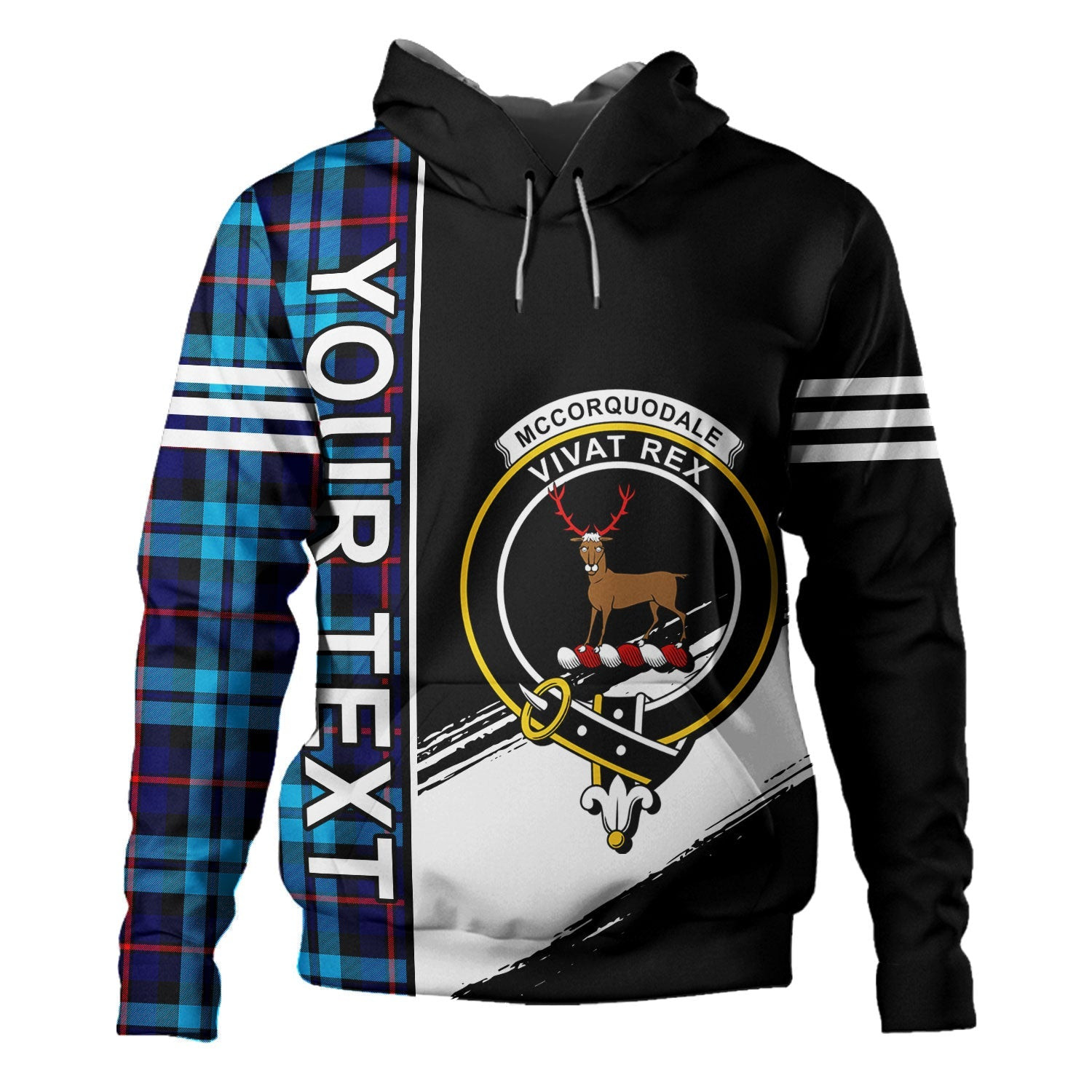 ScotsTee Shop Scottish McCorquodale Clan Crest Tartan Hoodie Quarter Personalized