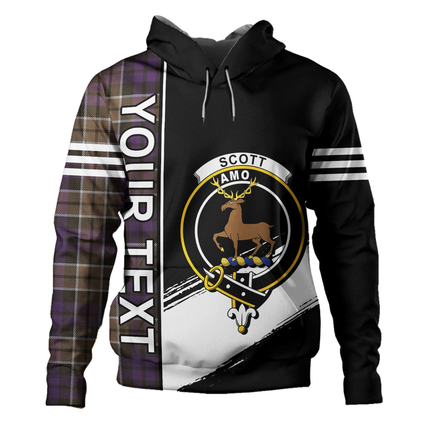 ScotsTee Shop Scottish Scott (Sir Walter) Weathered Clan Crest Tartan Hoodie Quarter Personalized