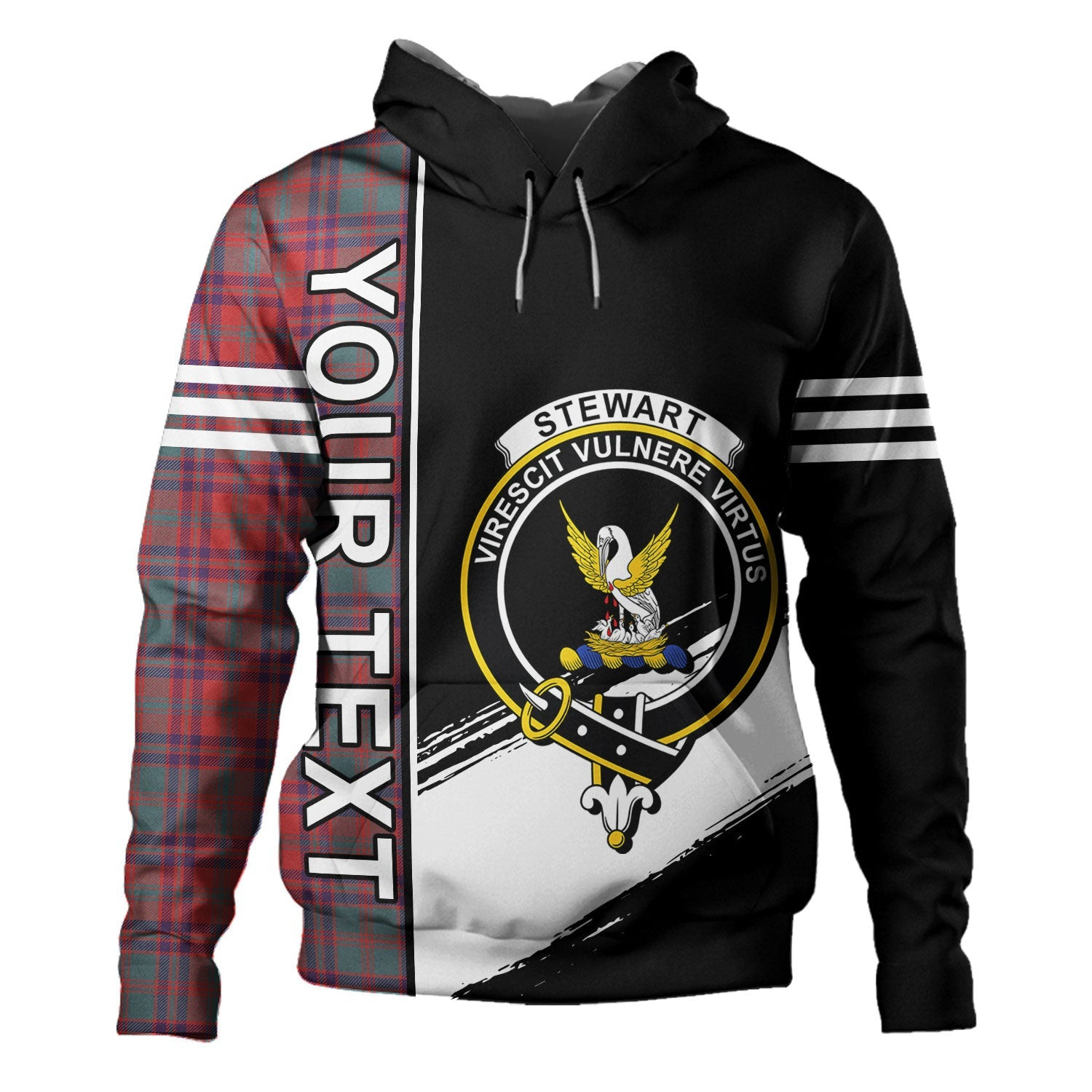 ScotsTee Shop Scottish Stewart of Killiecrankie Weathered Clan Crest Tartan Hoodie Quarter Personalized