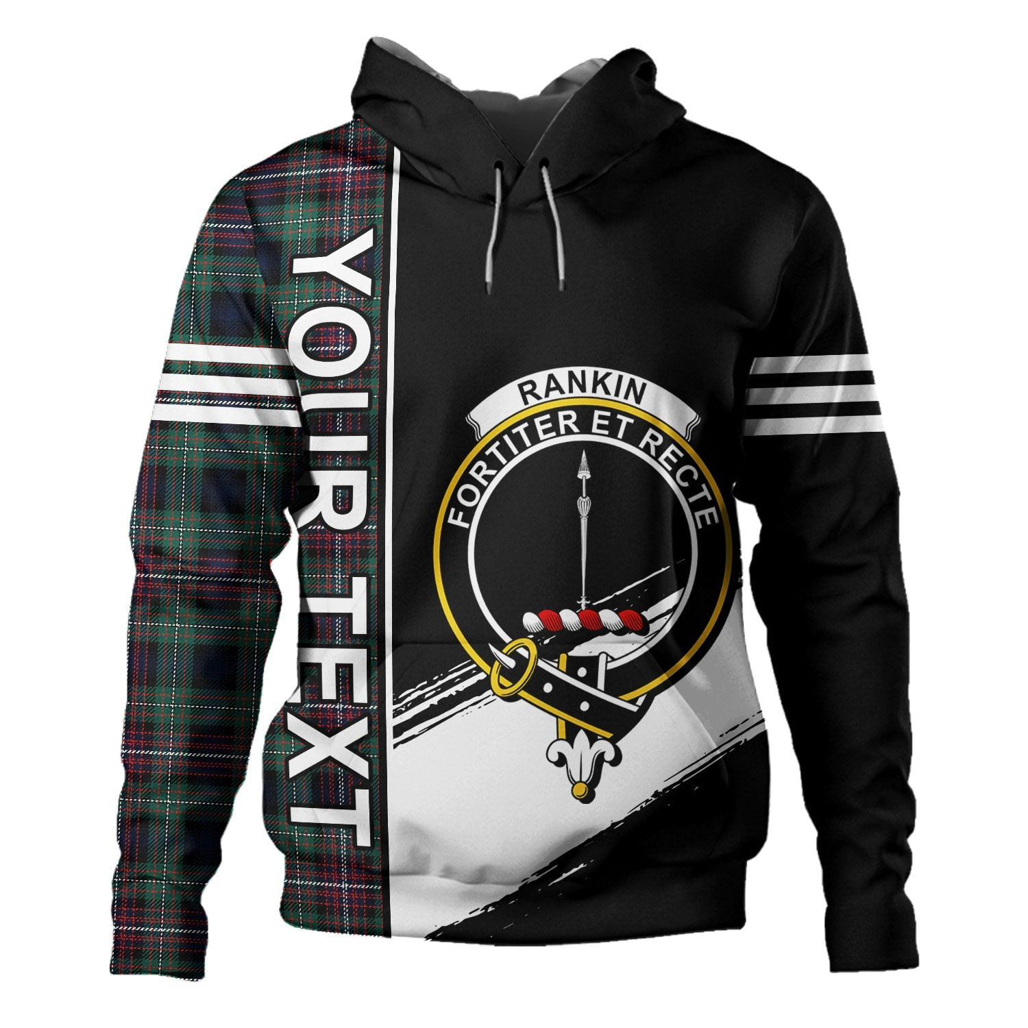 ScotsTee Shop Scottish Rankin (Dalgliesh) Modern Clan Crest Tartan Hoodie Quarter Personalized