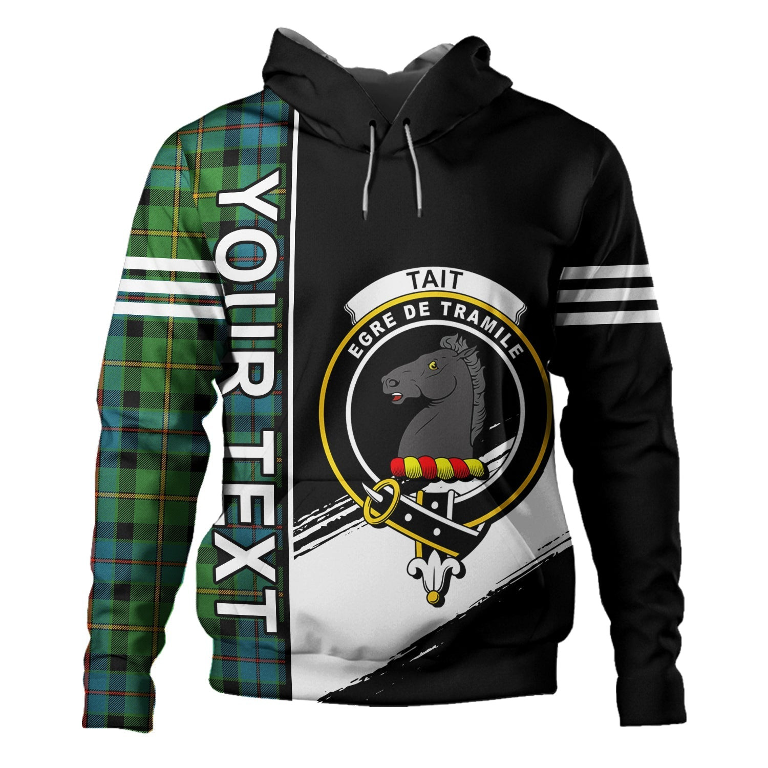 ScotsTee Shop Scottish Tait Ancient Clan Crest Tartan Hoodie Quarter Personalized