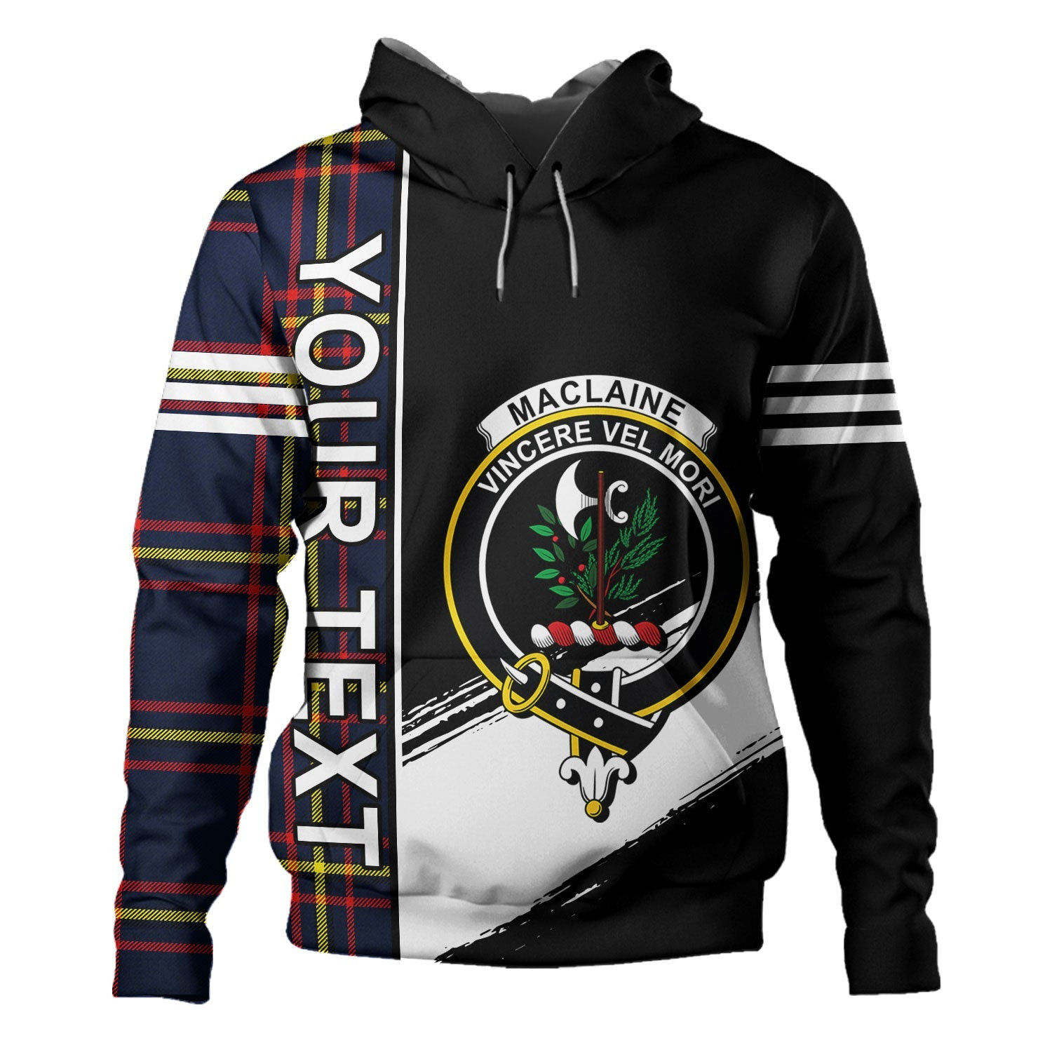 ScotsTee Shop Scottish MacLaine of LochBuie Hunting (MacLaine) Modern Clan Crest Tartan Hoodie Quarter Personalized