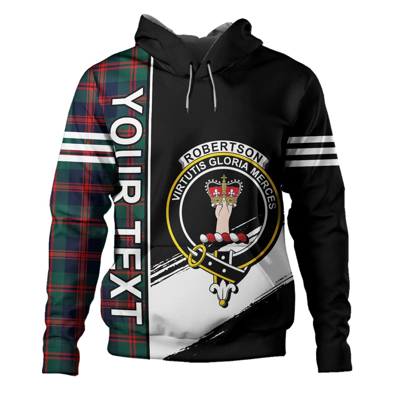 ScotsTee Shop Scottish Robertson of Struan Modern Clan Crest Tartan Hoodie Quarter Personalized