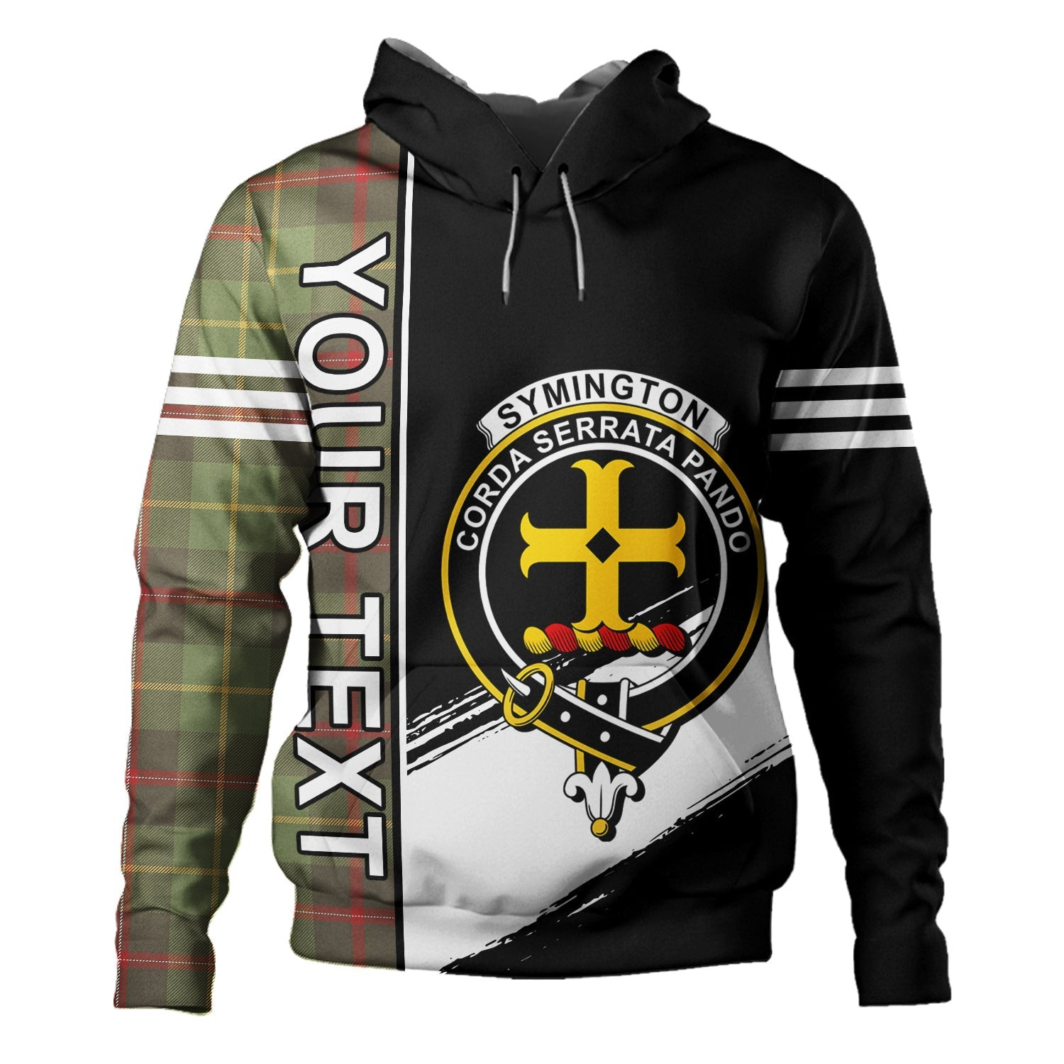 ScotsTee Shop Scottish Symington Weathered Clan Crest Tartan Hoodie Quarter Personalized