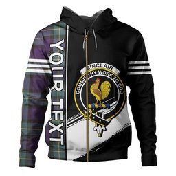 ScotsTee Shop Scottish Sinclair of Ulster Weathered Clan Crest Tartan Hoodie Quarter Personalized