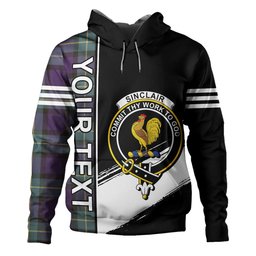 ScotsTee Shop Scottish Sinclair of Ulster Weathered Clan Crest Tartan Hoodie Quarter Personalized