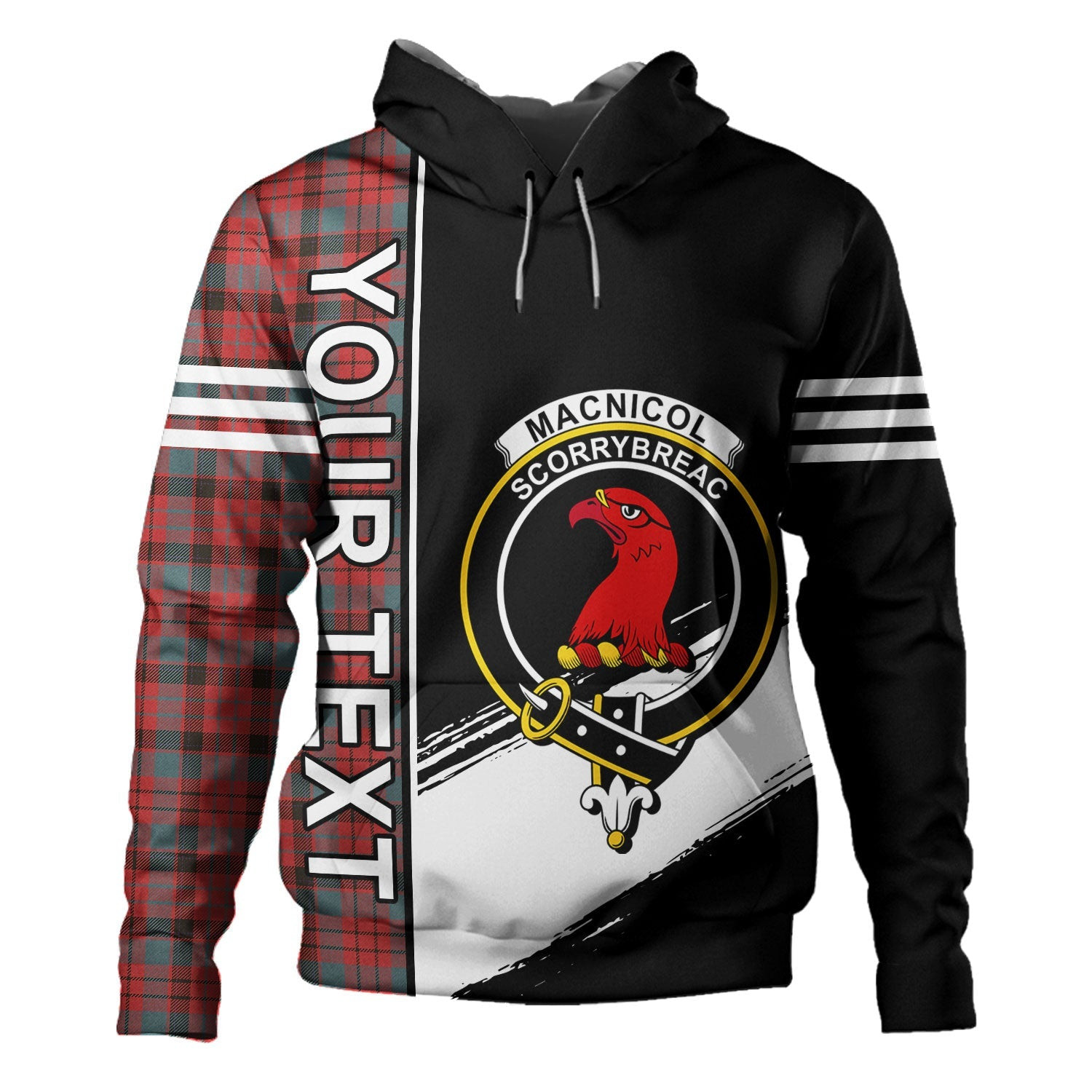 ScotsTee Shop Scottish MacNicol Weathered Clan Crest Tartan Hoodie Quarter Personalized