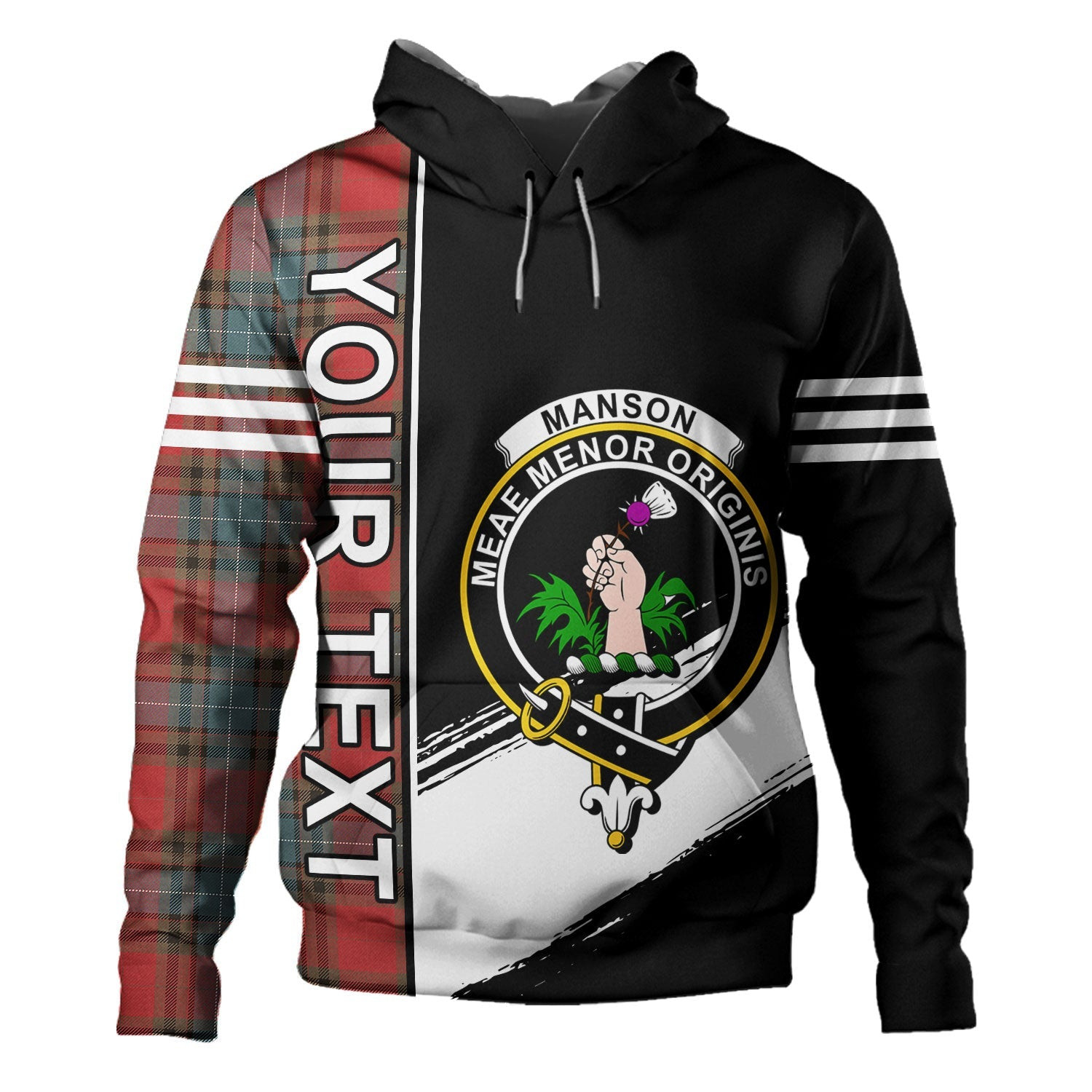 ScotsTee Shop Scottish Manson Weathered Clan Crest Tartan Hoodie Quarter Personalized