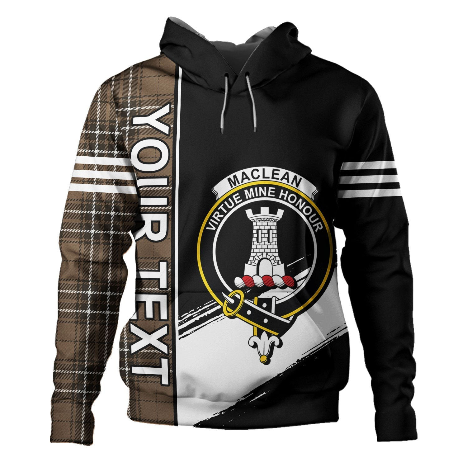 ScotsTee Shop Scottish MacLean of Duart Hunting (Vestiarium Scoticum) Weathered Clan Crest Tartan Hoodie Quarter Personalized